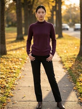 lululemon athletica Deep Plum Cable-Knit Mock Neck Sweater